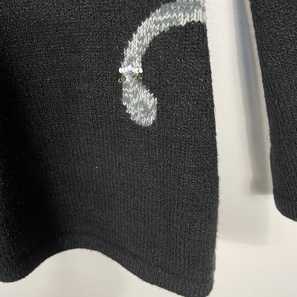 VTG Allison Daley Beaded Cat Sweater Size PL Black Full Zip Cardigan Fun Classic - Picture 15 of 16